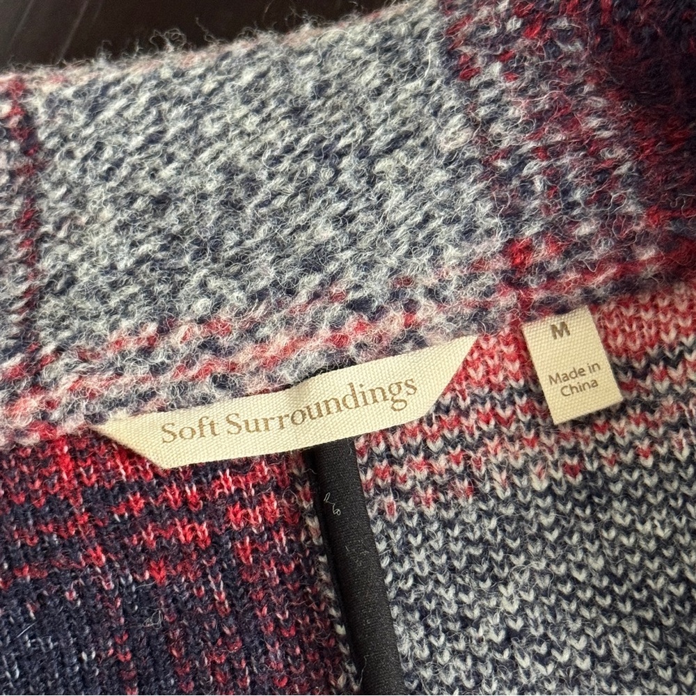 Soft Surroundings MEDIUM Cabin Life Red Shadow Plaid Wool Blend Car Coat - Picture 6 of 8